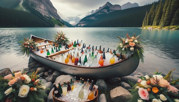 La belleza de la naturaleza rodea una recepción única en canoa para una boda canadiense
