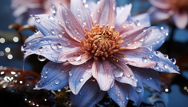 La belleza de la naturaleza en una sola flor mojada con el rocío de la mañana generada por inteligencia artificial