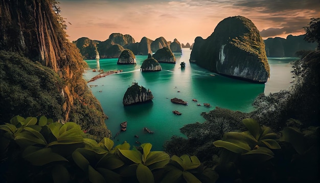 La belleza de la naturaleza en su máxima expresión Formación kárstica Krabi IA generativa