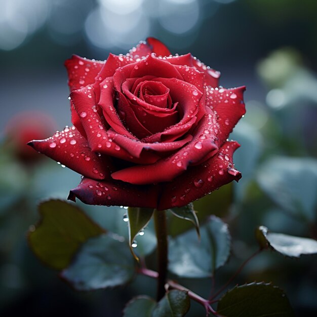 belleza de la naturaleza view rosa roja adornada con gotas de rocío bokeh telón de fondo para las redes sociales tamaño de la publicación