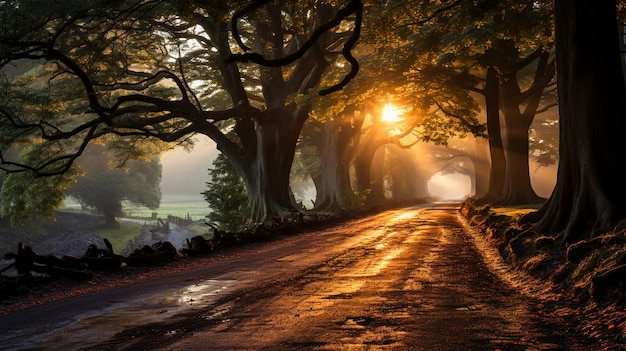 La belleza de la naturaleza Una vista panorámica de las montañas, los árboles y la carretera