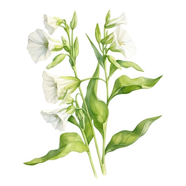 Foto belleza nicotiana suaves botánicos de acuarela en un lienzo blanco nítido perfecto para su próximo proyecto de bricolaje