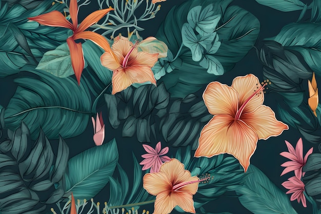 Belleza perfecta patrón floral tropical ai ilustración generativa