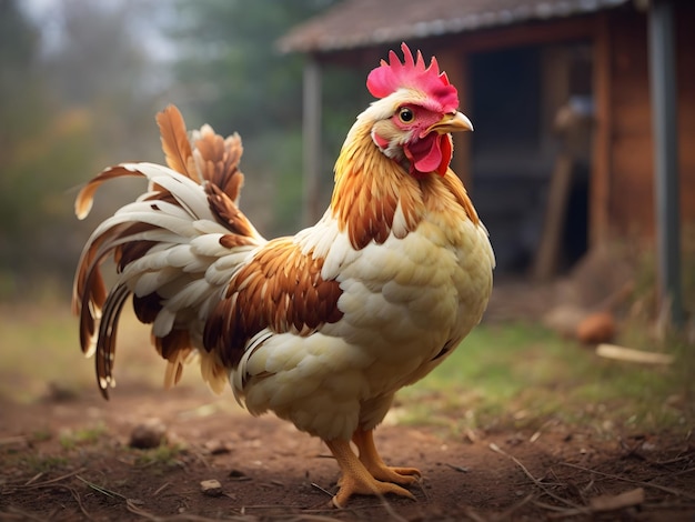 La belleza de un pollo doméstico libre