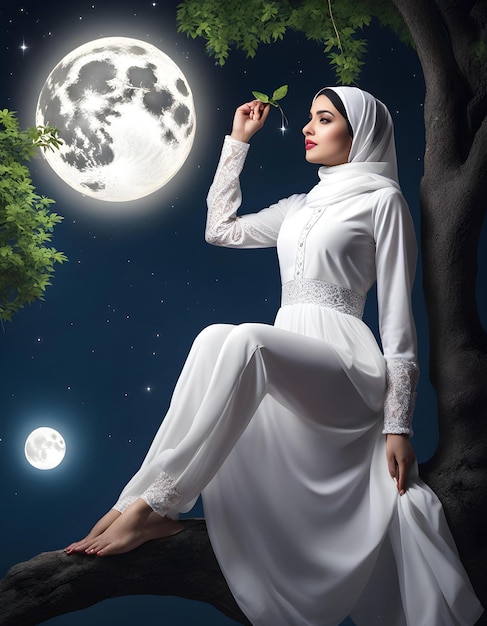 La belleza radiante de la mujer paquistaní abrazando la serenidad de la luz de la luna