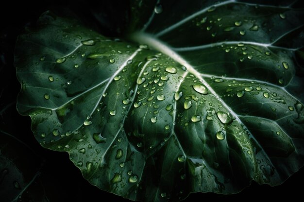 Belleza reluciente Primer plano de una hoja de repollo con una gota de agua Nature's Artistry