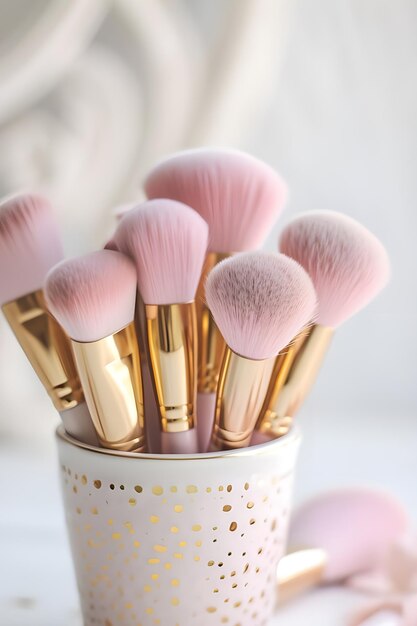 La belleza rosada y dorada en un estandarte de maquillaje fresco