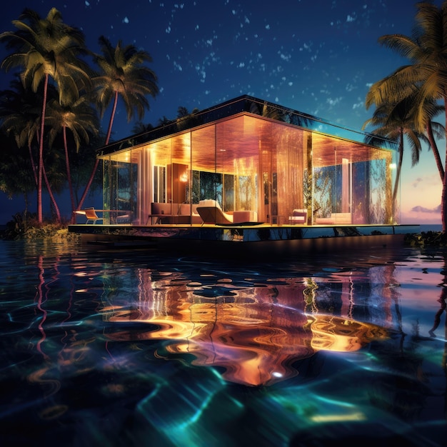 Belleza de Seaside Villa mejorada con brillo holográfico de lámina