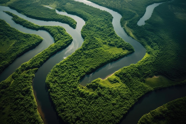 Belleza serpentina Vista aérea de un río sinuoso en Majestic Flow