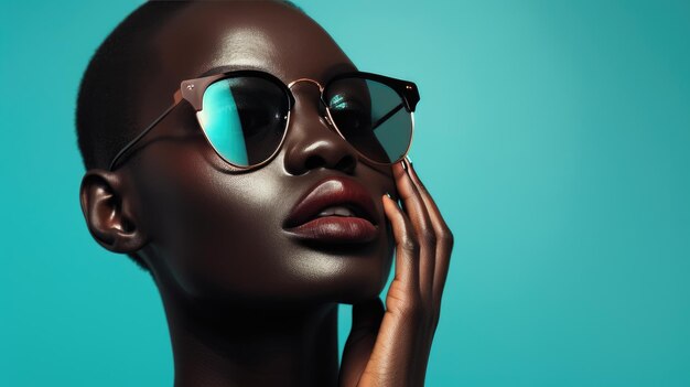 La belleza sofisticada las gafas de moda la moda en el modelo negro