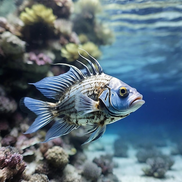 Foto la belleza submarina de los peces que nadan en el arrecife azul tropical