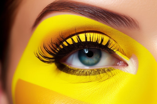 Belleza de verano maquillaje vibrante para los ojos y manicura de moda para una impresionante modelo