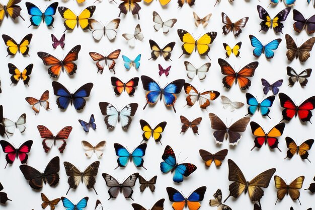 Foto la belleza vibrante preservada las mariposas multicolores el arte de la taxidermia