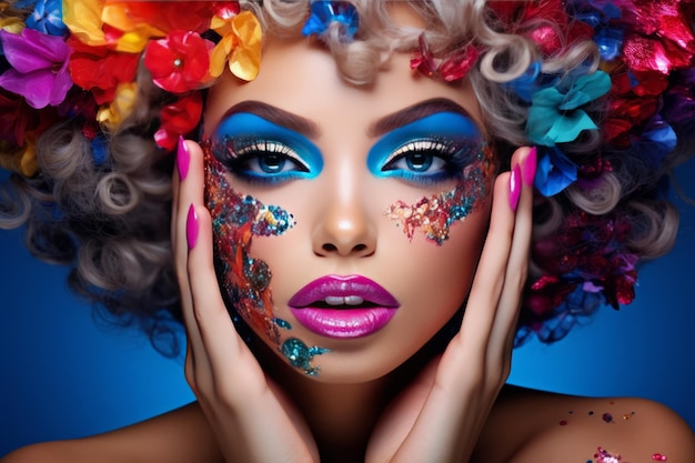 Belleza vibrante que abarca colorido maquillaje, esmalte de uñas y accesorios