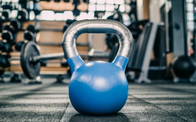 Bellina azul con fondo de gimnasio