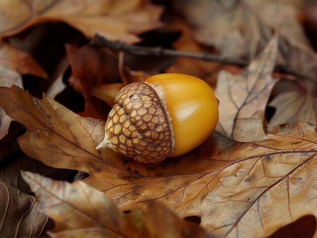 Foto la bellota de otoño en las hojas caídas