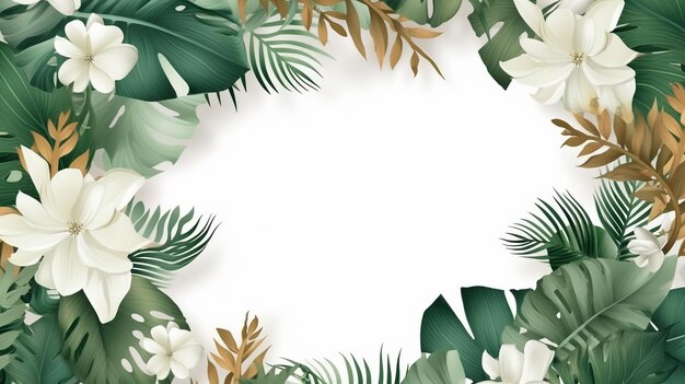 Belo banner floral e modelo de folhas em fundo branco Generative AI