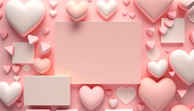Belo banner horizontal com textura de papel em tons de rosa pastel decorado com fundo de casamento de corações.