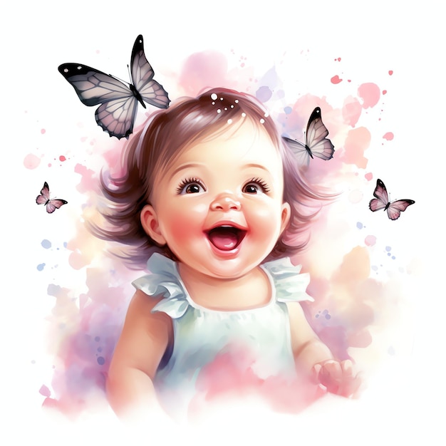 belo bebê adorável rindo com asas de borboleta de fada aquarela fantasia clipart de conto de fadas