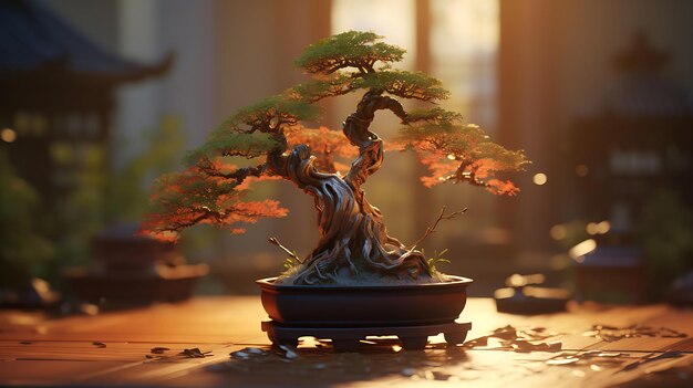 Belo bonsai em luz natural generativa ai