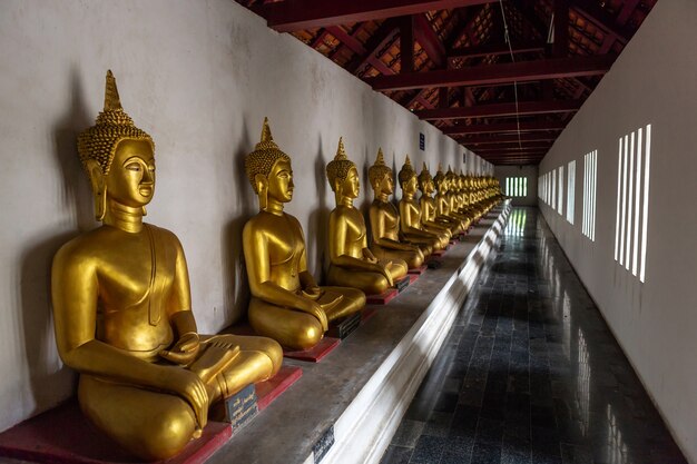 Belo buda dourado muitas estátuas em wat phra si rattana mahathat em phitsanulok