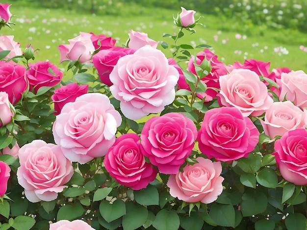 Belo canteiro de flores em um jardim tradicional com rosas e outras belas plantas AI Generation
