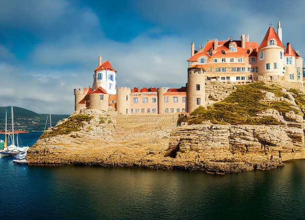 Belo castelo no penhasco do oceano