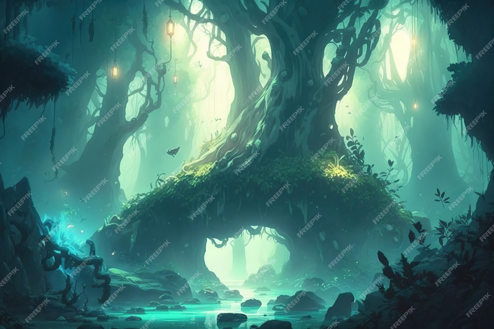 Belo cenário de floresta de anime de fantasia