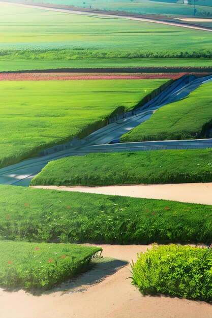 Foto belo cenário papel de parede fundo desenho animado estilo cômico ao ar livre casa de montanha flores de grama