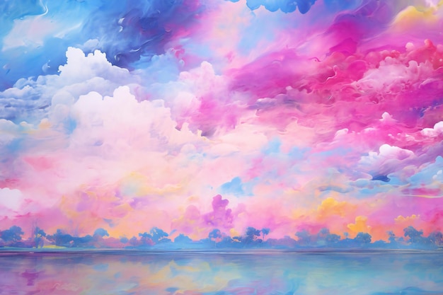 Belo céu e nuvens fundo de aquarela abstrato pintura digital
