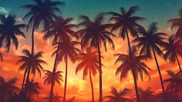 Belo céu nublado de praia com palmeira