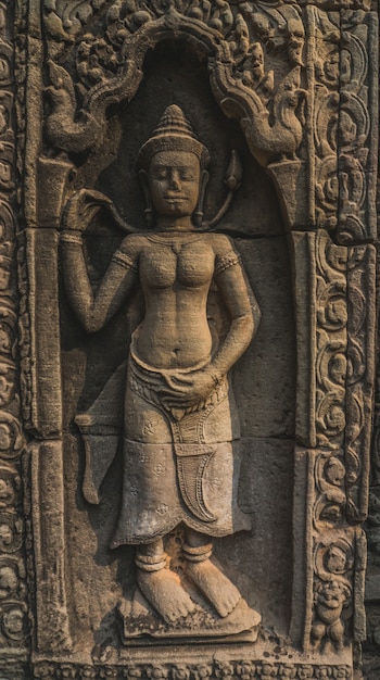 Belo close-up do complexo do templo vazio de Angkor Wat, ruínas do templo banteay kdei, siem reap, Camboja
