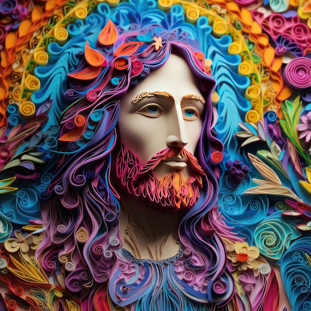 Belo conceito de arte quilling de papel colorido vibrante de Jesus Cristo de Nazaré