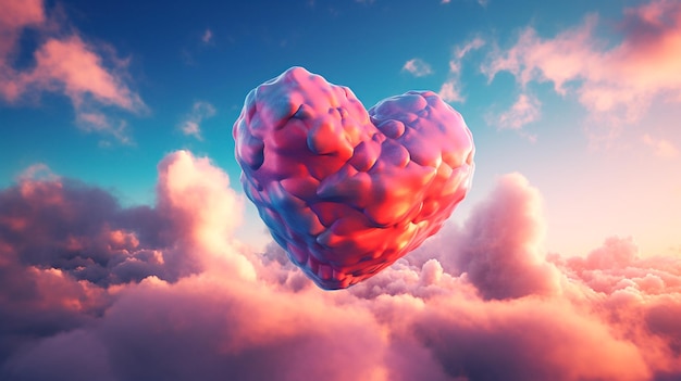 Belo coração colorido do dia dos namorados nas nuvens como fundo abstrato Generative AI