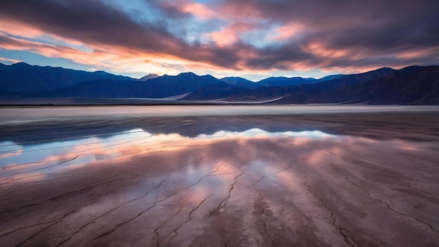 Foto belo de um vale da morte de badwater na califórnia, eua, sob o céu nublado.