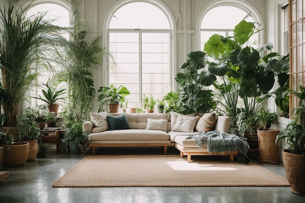 Belo design de interiores com plantas