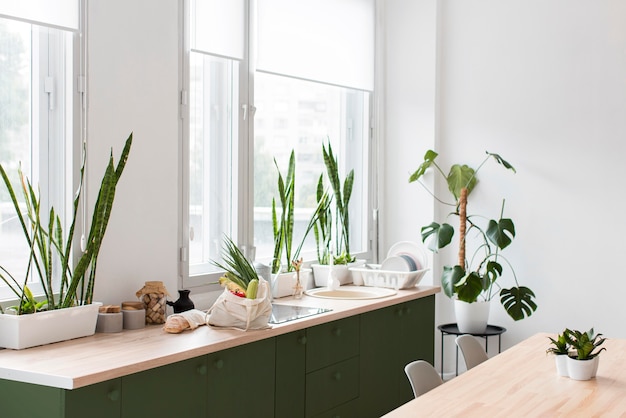 Foto belo design de interiores de cozinha verde