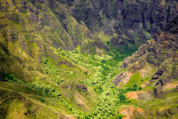 Belo detalhe paisagístico das falésias costeiras de Na Pali e do vale Kauai Havaí