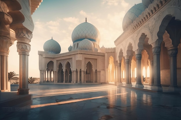 Belo edifício de mesquita na luz solar suave