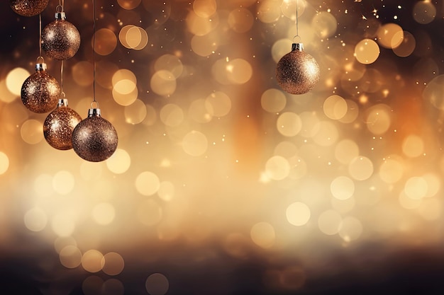 Belo fundo bokeh dourado com bolas brilhantes bolas de Natal