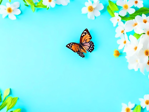 Belo fundo da natureza da primavera com uma linda pétala de flor A em fundo azul turquesa em cima