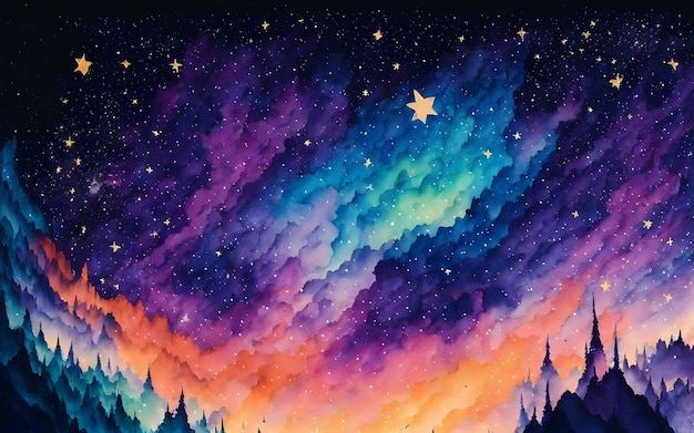 Belo fundo de céu estrelado em aquarela