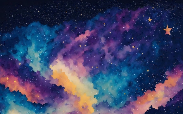 Belo fundo de céu estrelado em aquarela