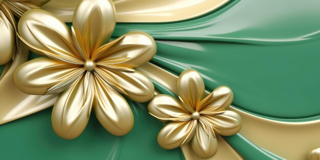 Belo fundo de design floral metálico abstrato dourado e verde brilhante lindo Generative AI AIG32