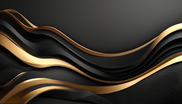 Belo fundo de luxo abstrato preto com textura 3D de linhas onduladas com elementos dourados