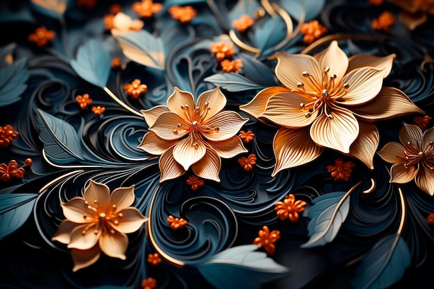 Belo fundo floral abstrato Flores coloridas e folhas em backgroundgenerative ai preto