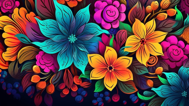 Belo fundo floral com explosão de cores Abstracto fundo de flores multicoloridas