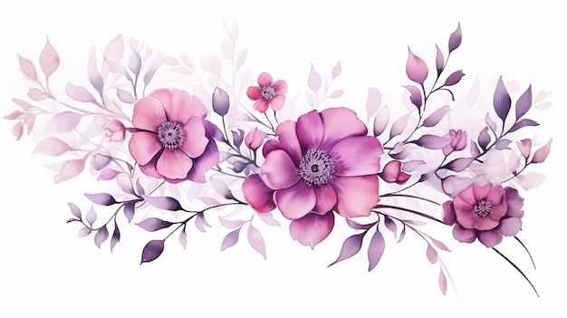 Belo fundo floral rosa e roxo decoração de flores de primavera borda floral de aquarela