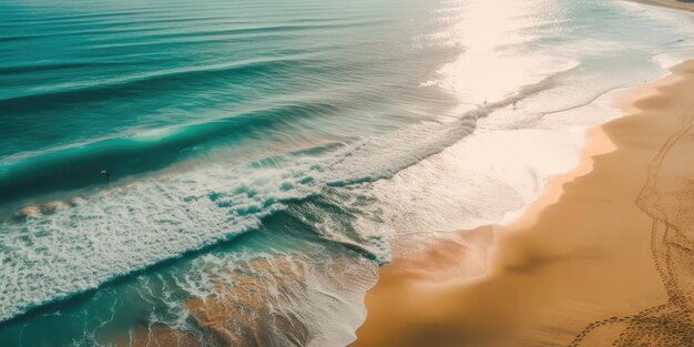 Belo fundo natural de férias de verão Arial de cima para baixo ondas de água azul geradas por Ai