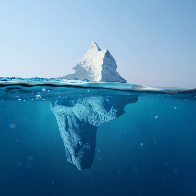 Belo iceberg no oceano com vista subaquática. Conceito de aquecimento global.